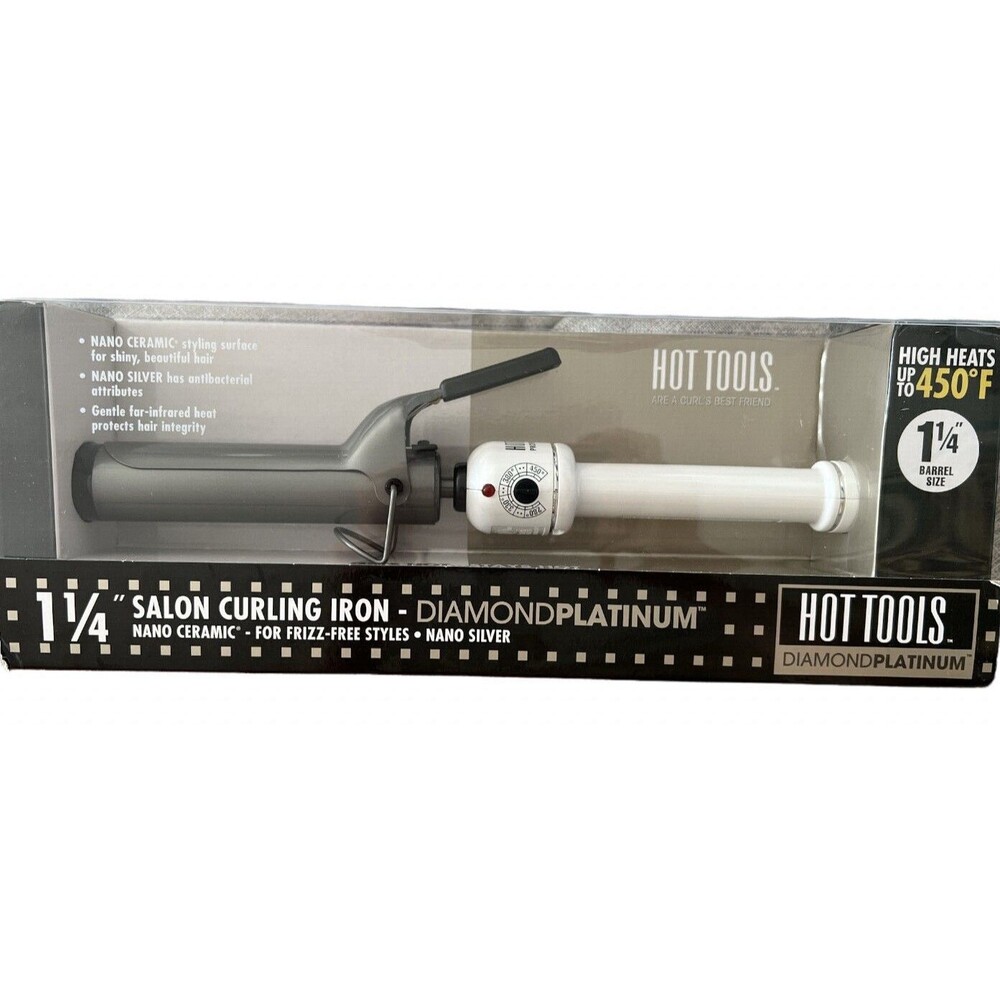 Hot Tools Diamond Platinum Salon Curling Iron-1 1/4" Nano Silver - White